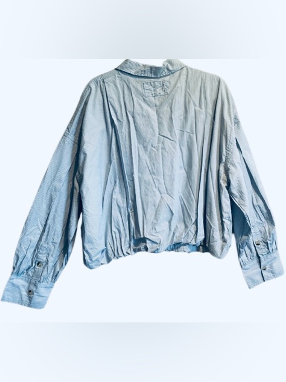 FREE PEOPLE- Light Blue Striped Bubble-Hem Button Top - Picture 12 of 12